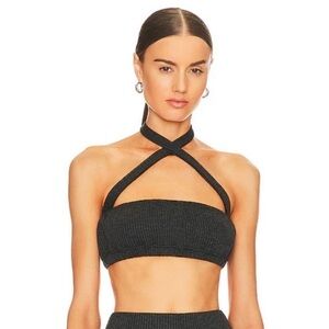WeWoreWhat The Halter Crisscross Bra Top NEW In Heather Gray